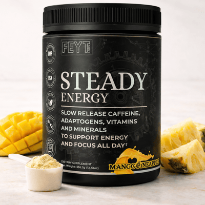 FEYT Labs Steady Energy Mango Pineapple daily performance supplement with smooth energy and focus support